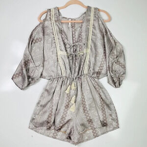 Sage Satin Paisley Nude\Brown Romper Size Small‎